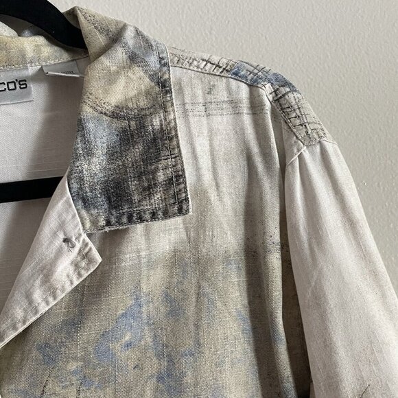 Chicos Women Sz 2/M Off White Landscape Scene 3/4 Sleeve Casual Blazer Jacket - Picture 5 of 8